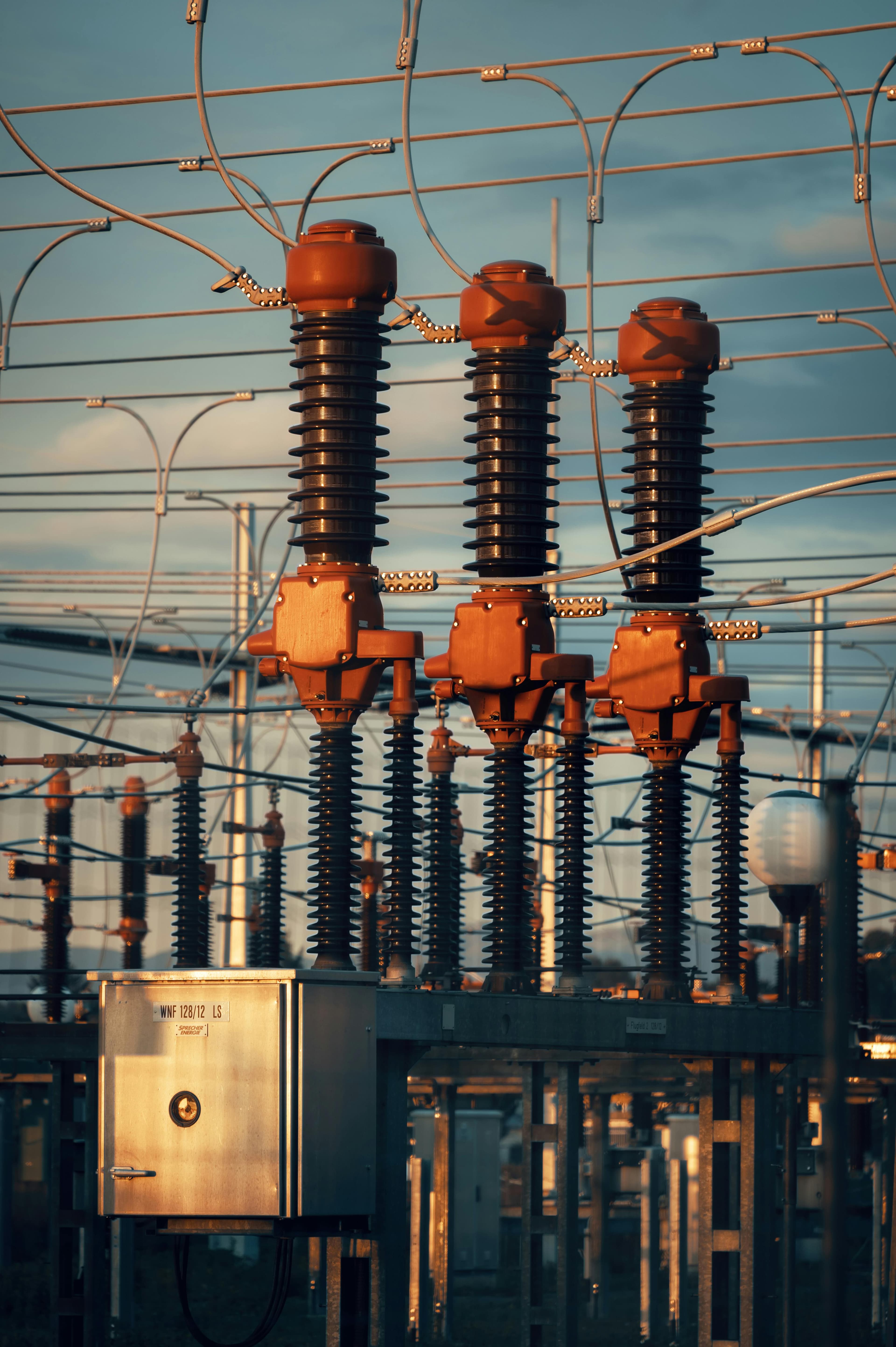 High-voltage instrument transformers at a substation